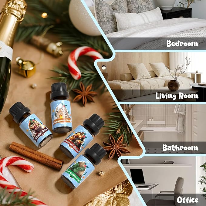Holiday Essential Oils Set, Fragrance Oil Set for Diffuser, Scent Diffuser Oil for Candle Making-Vanilla Cinnamon Cookies, Caramel Apples, Gingerbread, Fir Cedar, Orange Cloves, Mulled Wine