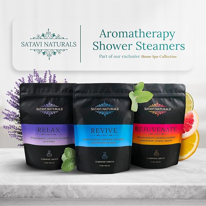 Aromatherapy Shower Steamers (15-Pack) Revive - Eucalyptus & Mint Scented Vapor Tabs for Self-Care, Aromatic Shower Bath Bombs, Natural Essential Oils for Women & Men