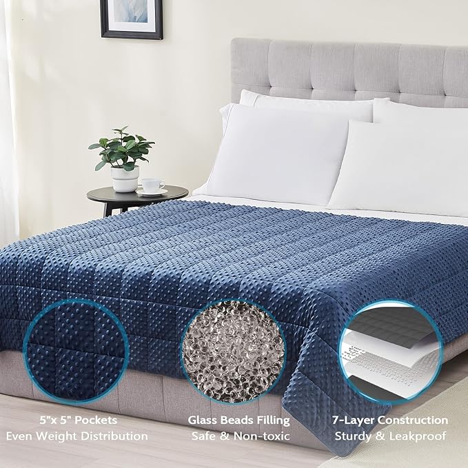L'AGRATY Weighted Blanket for Adult - 60"x80" 20lbs Minky Dots Heavy Blanket with Glass Beads Soft Breathable for All-Season Summer Fall Winter Thick Comfort for Sleeping
