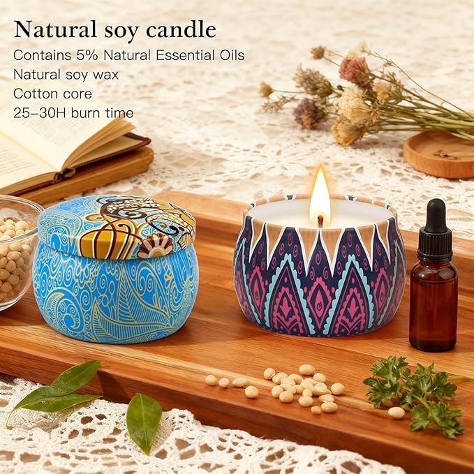 Scented Candles Gifts Set, 4 Pack Aromatherapy Candles for Home Scented, Stress Relief Gifts for Women, 120 H Lasting Burn Natural Soy Wax Candle for Birthday Valentine Mother's Christmas Day