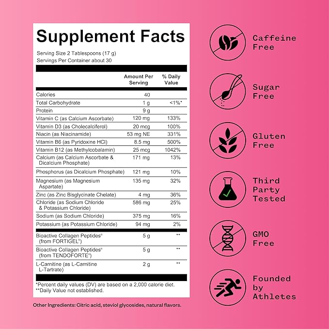 Foundation Collagen + Hydration Powder, Daily Joint Support with Electrolytes, Wild Cherry, 10g Collagen Peptides, 30 Servings