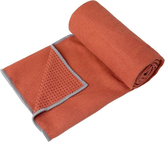Eunzel Yoga Towel,Hot Yoga Mat Towel with Grip Dots Sweat Absorbent Non-Slip for Hot Yoga, Pilates and Workout 24" x72", Sedona Red