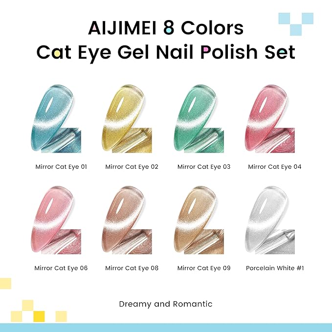 AIJIMEI Cat Eye Gel Polish Set - 8 Colors 10ML magnetic Gel Nail Polish Nail Art, Soak Off LED/UV Lamp Cured, Professional Salon Quality, Long Lasting Gel Nail Polish Kit