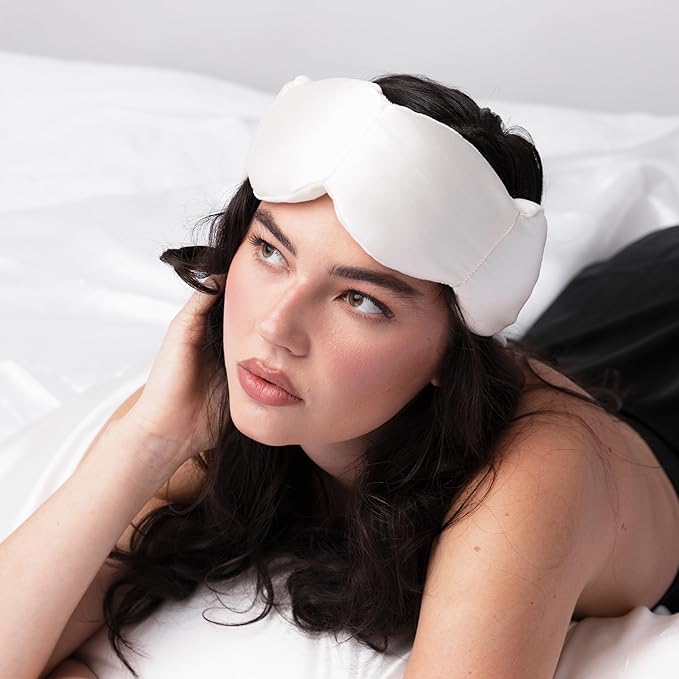 Nodpod Gentle Pressure Silk Sleep Mask | Strap-Free Design for Sleeping, Travel & Relaxation | Bead Filled, Machine Washable (Pearl)