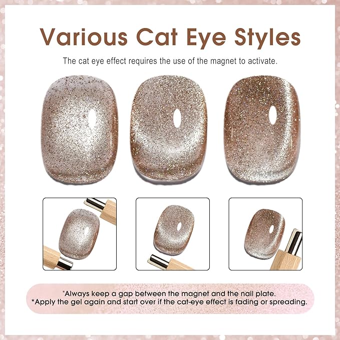CANNI 8 Pcs 9 ML Cat Eye Gel Nail Polish Set, Jelly Pink Blue Silver Glitter Holographic Cat Eye Gel Polish Kit with Magnet Shimmer Colors Soak Off Led Manicure Salon DIY Gifts