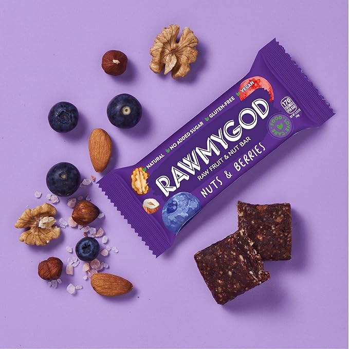 RAWMYGOD Fruit and Nut Bars, Gluten Free, Vegan, No Added Sugar (16 bars, Variety Pack I - 4 Raw Cacao, 3 Apple & Cinnamon, 3 Nuts & Berries, 3 Cherry Peanut, 3 Pistachio & Cranberry)