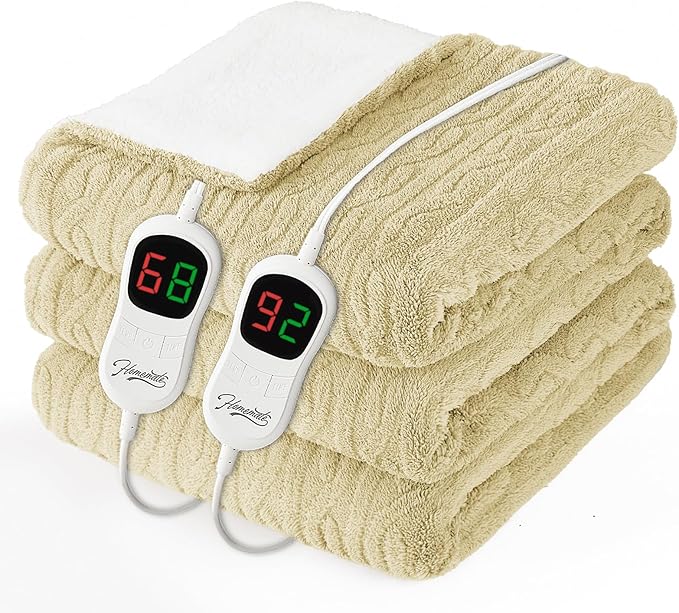 Homemate Electric Heated Blanket King - 100"x90" Heating Bed Blankets Throw with 10 Heating Levels 8 Hours Auto Off Fast Heating Over-Heated Protection Ultra Soft Warm Flannel ETL Certified