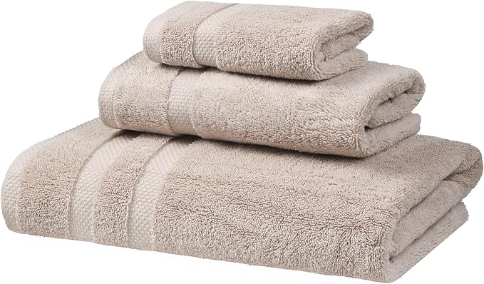 SOFE H&L | Olea Luxury Turkish Cotton Bath Towels Set of 3 : 1 Bath Towel, 1 Hand Towel, 1 Wash Cloths, Sand |Thick, Premium, Soft, Durable, Absorbent - Hotel Quality Towel Sets for Bathroom