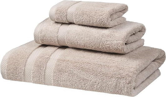SOFE H&L | Olea Luxury Turkish Cotton Bath Towels Set of 3 : 1 Bath Towel, 1 Hand Towel, 1 Wash Cloths, Sand |Thick, Premium, Soft, Durable, Absorbent - Hotel Quality Towel Sets for Bathroom
