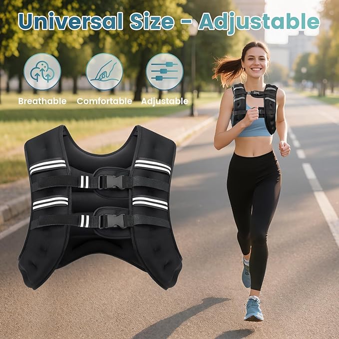 Weighted Vest, 8lb/12lb/16lb/20lb/25lb/30lb Weight Vest with Two Adjustment Straps for Men Women, Weight Vests with Reflective Stripe for Strength Training, Running, Jogging, Walking