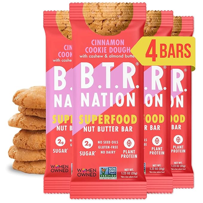 B.T.R. Nation Superfood Keto Protein Bars - Cinnamon Cookie Dough ENERGY | (4 Pack) | Plant Based Vegan Protein, Low Carb Food, Low Calorie, Gluten Free, No Sugar Alcohols, Boosted with Superfoods
