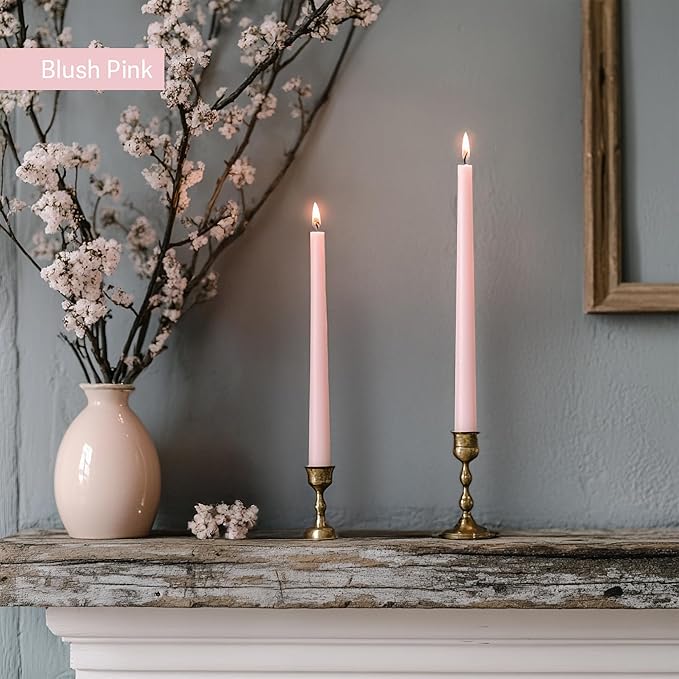 10" Classic Taper Candles, Three Pink Shades, 7-8 Hours Long Burning, Unscented Tall Candlesticks