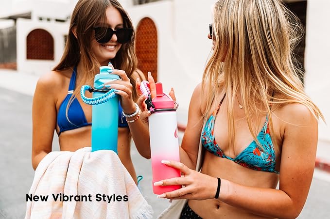 HYDRO CELL Stainless Steel Insulated Water Bottle with Straw - For Cold & Hot Drinks - Metal Vacuum Flask with Screw Cap and Modern Leakproof Sport Thermos for Adults (White/Pink 24oz)