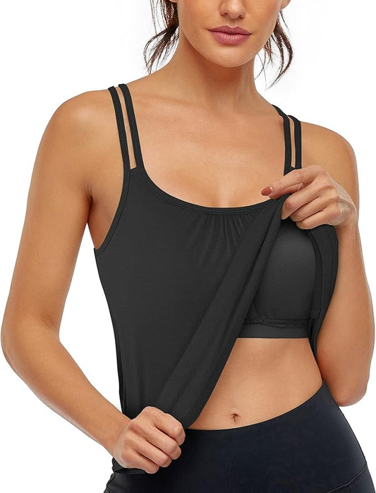 Hibelle Women's Workout Yoga Racerback Tank Tops with Built in Shelf Bra