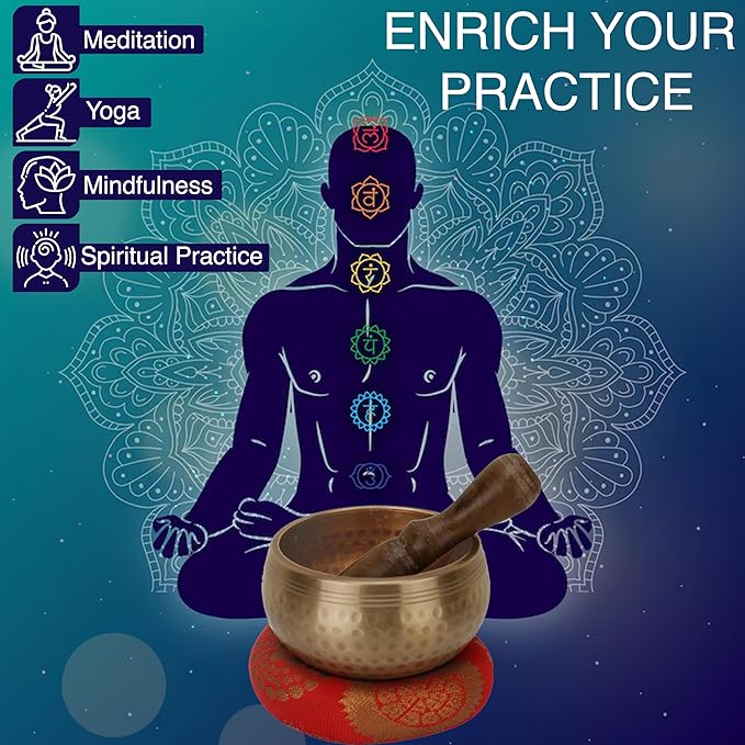 Tibetan Singing Bowls Set - Meditation Sound Bowl Stress Relief Tool and Spiritual Decor for Yoga Mindfulness, Healing & Chakra balancing Relaxation by Himalayan (3.2″ Original)