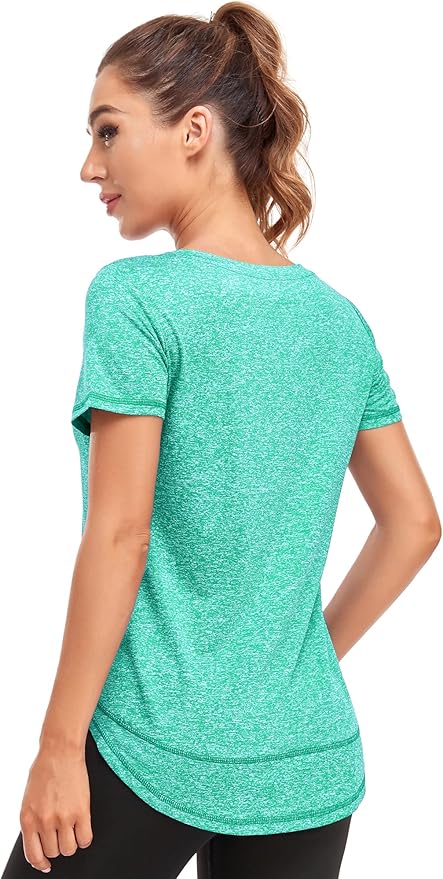 Women's Short Sleeve Workout Shirts Crewneck Sports Yoga Running Dry Fit Tops Side Split Tee