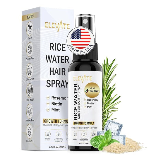 Elevate Rice Water Spray for Hair Growth - Fermented Rice Water & Rosemary Hair Mist with Biotin - Vegan Leave-In Treatment for Stronger, Thicker, Healthier Hair - Scalp Care for Women & Men