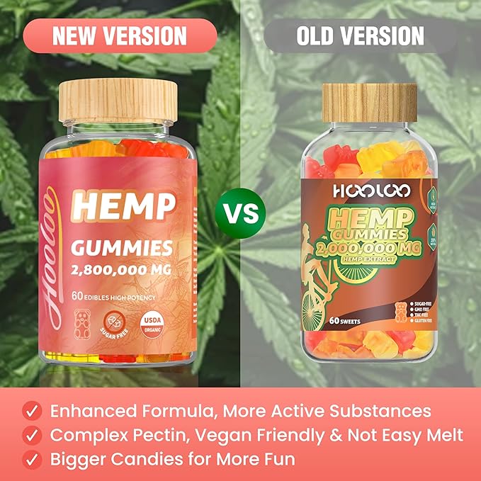 HOOLOO Hemp Gummies for Happier Bedtimes & Focus, Extra Strength 2,800,000mg Hemp Oil Infused, Gummy Bears Fruity, Sugar Free, Made in USA