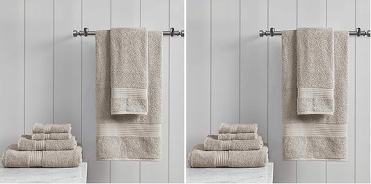 Madison Park Organic 100% Cotton Bathroom Towel Set, Hotel & Spa Quality Highly Absorbent, Quick Dry, Include for Shower, Handwash & Facial Washcloth, Multi-Sizes, Tan (Pack of 2)