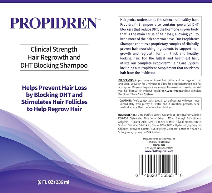 Hairgenics Propidren Hair Growth Shampoo with Biotin, Keratin, and Powerful DHT Blockers to Nourish, Stimulate Hair Follicles, and Regrow Thinning and Balding Hair