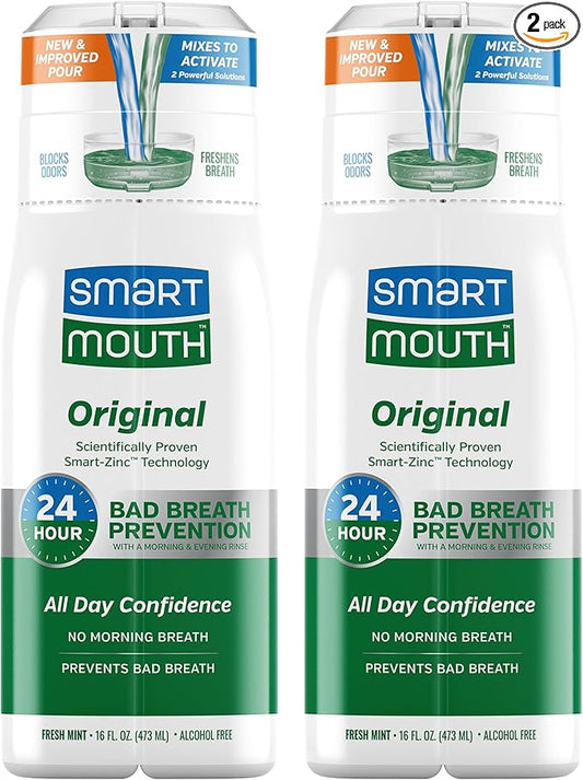 SmartMouth Original Activated Mouthwash for Bad Breath, Lasts 24 Hours, Fresh Mint, 16 fl oz, 2 Pack