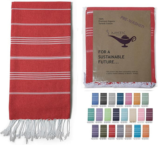 Turkish Beach Towel 100% Organic Cotton Extra Large Oversized (39 x 71 Inches) Quick Dry Sand Free Light Weight Prewashed for Bath Beach Gym Yoga Travel Towel Blanket (Red)