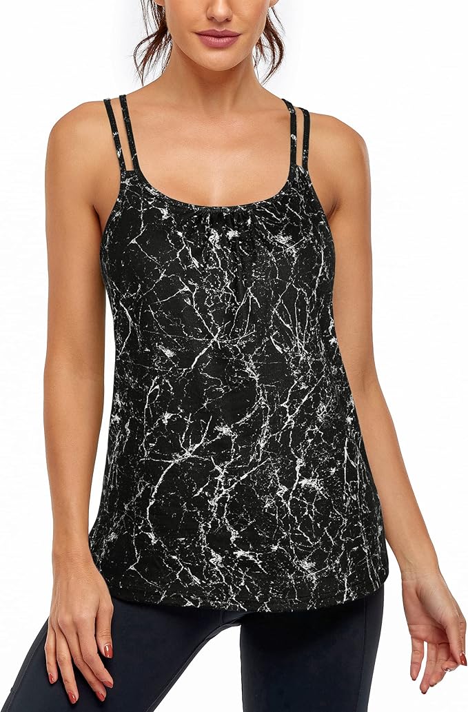 Hibelle Women's Workout Yoga Racerback Tank Tops with Built in Shelf Bra