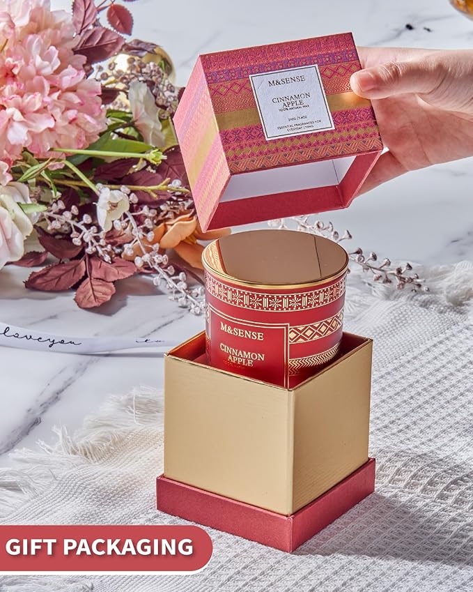 M&SENSE Christmas Candle, Cinnamon Apple Scented, Natural Non Toxic Soy Candle for Home Scented, Xmas Thanksgiving Gift, 45 Hour Long Burning Time, Luxury Gift for Men Women, 7.4 Oz