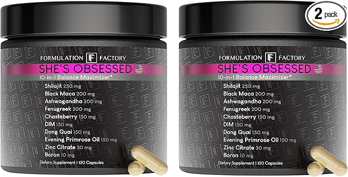 She's Obsessed: 10-in-1 Hormone Balance Maximizer with Shilajit, Maca, Ashwagandha, DIM, Dong Quai, Zinc & More for Vitality & Balance 240 Count (Pack of 2)