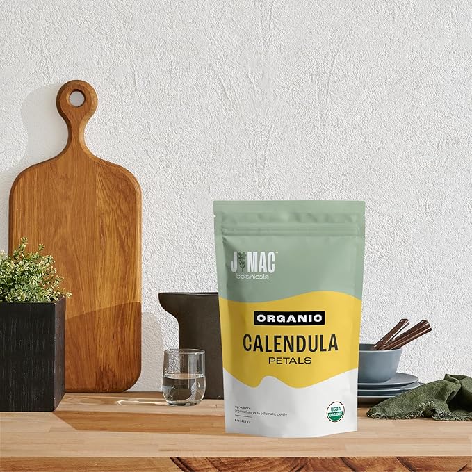 J Mac Botanicals, Organic Calendula Petals (12 oz) edible dried flowers, pairs well with rose petal for ice cubes, cooking, beverages, and bath bombs