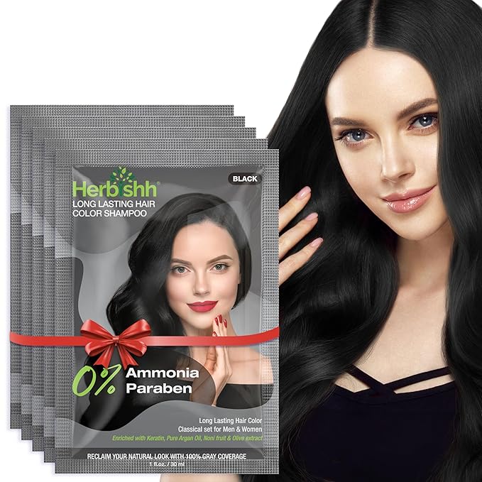 Herbishh Black Shampoo for Gray Hair, Hair Dye Shampoo 3 in 1, 100% Grey Coverage, Instant Permanent Shampoo for Men & Women, Long-lasting & Travel-friendly, Ammonia-free, 30 ml (Pack of 5)