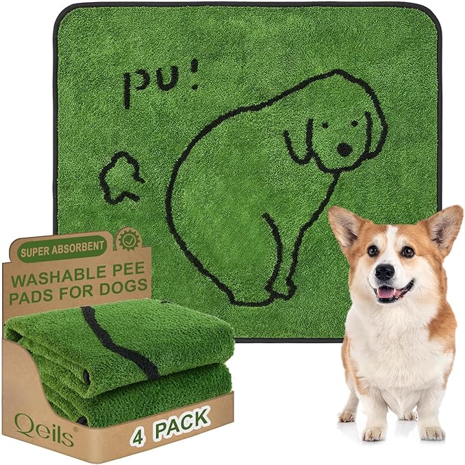 Qeils Reusable Puppy Pads, Washable Pee Pads for Dogs 4 Pack Durable Absorbent Leakproof Dog Training Pads for Home or Travel, Non-Slip Wee Wee Pads Potty Pads 30"x34"