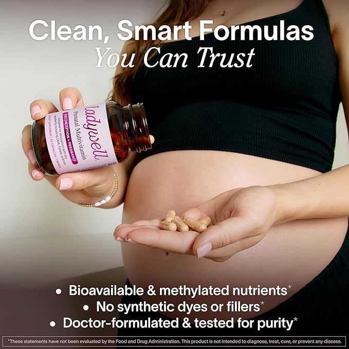 Ladywell Prenatal Multivitamin | Conception, Pregnancy & Postpartum | Key Ingredients Including DHA, Folate & Iron | Expertly-Formulated & Tested | Designed for Absorption with Nausea Support, 60 Ct