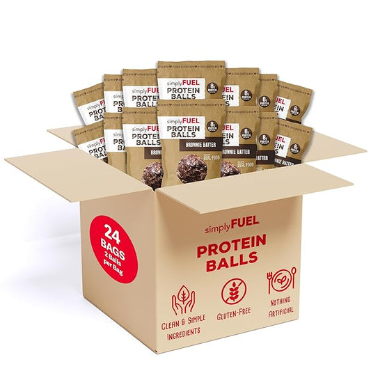 simplyFUEL Whole Food Protein Balls with Probiotics - Brownie Batter Snacks - Protein Snack - Gluten Free Energy Balls (24 Packs)