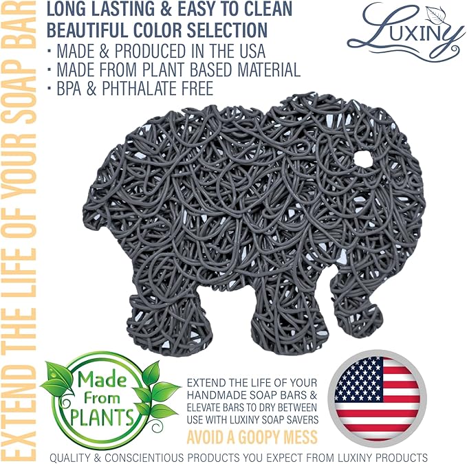 Luxiny American Made Soap Saver, Soap Lift for Soap Dishes & Shower Soap Holders - Helps Handmade Soap Last Longer - Made from Plant Material (Gray Elephant)