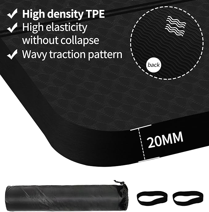 nuveti Large Exercise Mat - 15mm/20mm/30mm Thick Yoga Mat | Workout Mat for Fitness, Yoga, Pilates, Stretching & Floor Exercises for Women & Men with Free Carrying Bag