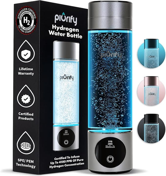 Hydrogen Water Bottle Generator - Up to 4100+ PPB Concentration - SPE/PEM Technology - Certified H2 Generator - Portable Athletic Performance & Hydration System - 6-Hour Hydrogen Retention