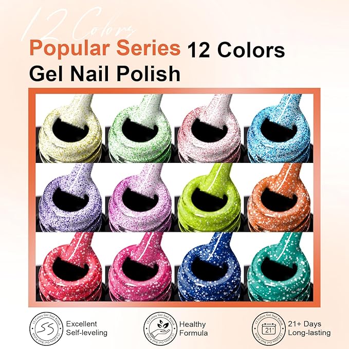 MEET ACROSS Reflective Glitter Neon Gel Polish Set, 12 Colors Gel Nail Polish Set Nails Gel Blue Hot Pink Purple Soak Off Uv Led Gel Nail Polish Kit Nail Gift for Her