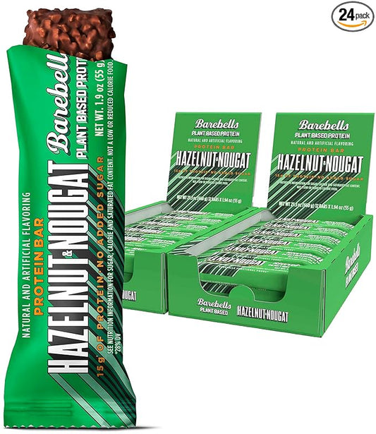 Barebells Vegan Protein Bars Hazelnut & Nougat - 12 Count, Pack of 2 - Plant Based Protein Bar with 15g of High Protein - Chocolate Protein Snacks with 1g of Total Sugars - On The Go Breakfast Bars