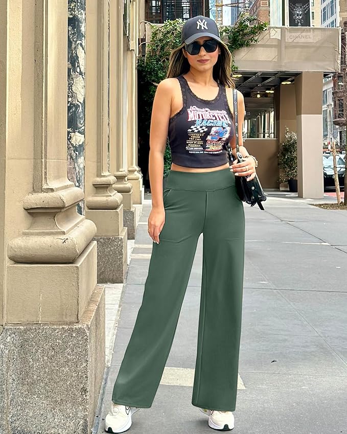 G4Free Yoga Pants Women Wide Leg Pants with Pockets High Waist Stretch Dress Casual Sweatpants Petite/Regular/Tall