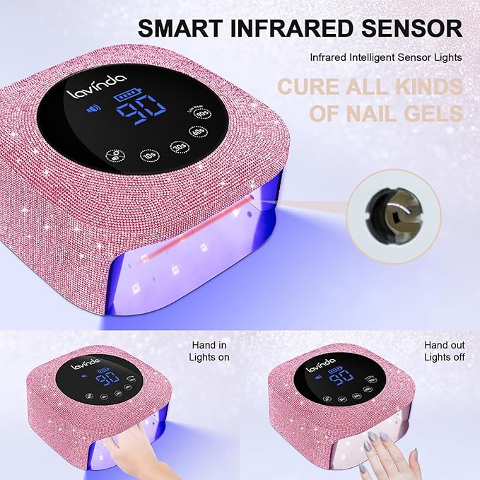 UV Nail Lamp 54W, Cordless Gel UV Led Nail Lamp for Gel Nail Polish, Rechargeable UV Nail Light Nail Dryer with 4 Timer and LCD Display, Professional Fast Curing Lamp Nail Art Tools with Rhinestone