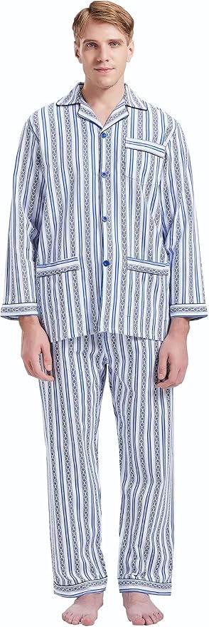 GLOBAL Men's Pajamas Sets 100% Cotton Flannel Sleepwear Long-Sleeve top & Bottom