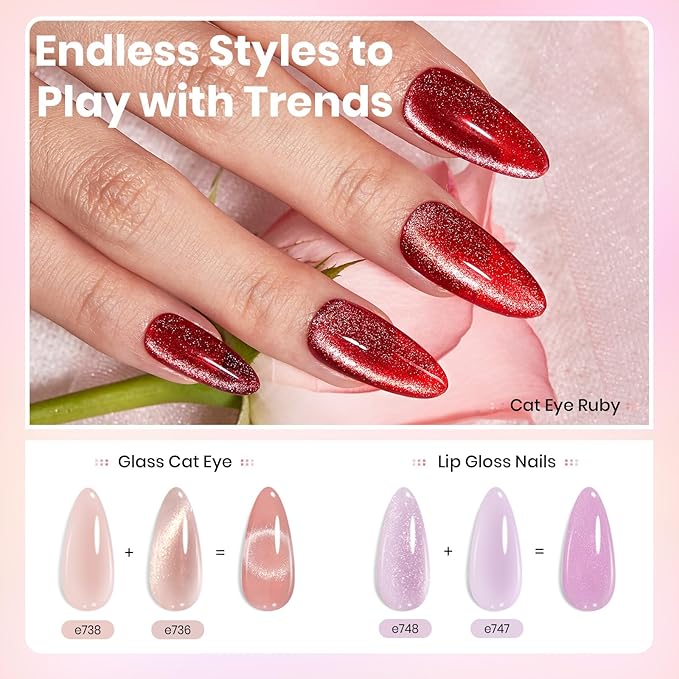 Beetles Jelly Gel Nail Polish Set, 53PCS 36 Colors Jelly Pink Milky White Red Black Blue Green Silver Cat Eye Base Glitter Glossy Matte Top Coat Crystal Ice Collection French Nails Gift for Women