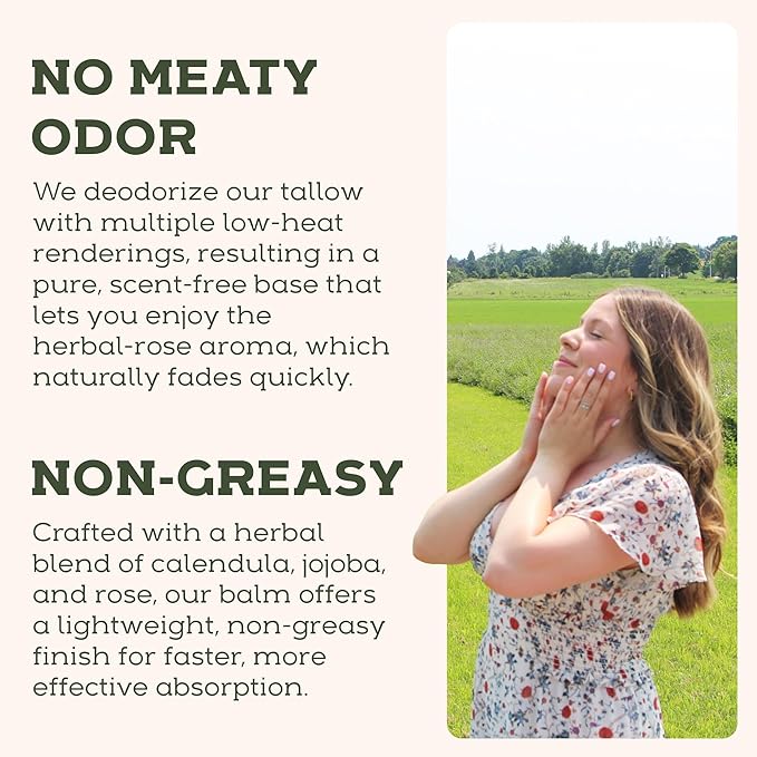 Beef Tallow for Skin - Tallow And Herbal Balm For Face - Tallow Face Moisturizer - Beef Tallow Moisturizer - Tallow Balm - Grass Fed Beef Tallow For Skin - Tallow Face Cream Lotion (5.0, Herbal-Rose)