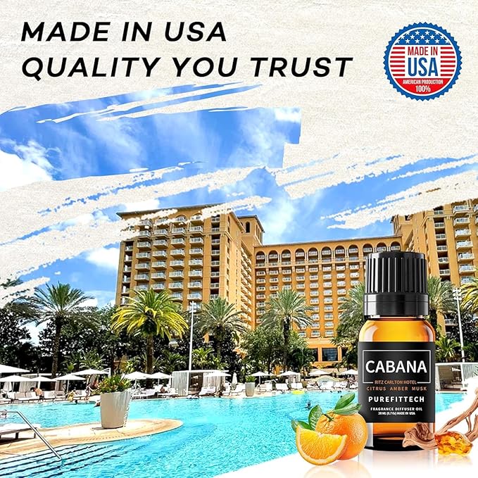 Hotel Diffuser Oil Cabana Inspired by Ritz Carlton Hotel Scent, Hotel Essential Oils for Home, Office, Spa,2Pack 10mL, 0.34fl oz Hotel Collection Diffuser Oil for Diffusers & Humidifiers，Made in USA
