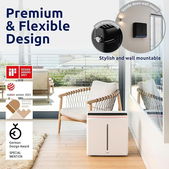 Rabbit Air, A3 SPA-1000N Air Purifiers for Home, Ultra Quiet HEPA Air Purifier - Wall Mountable Air Purifiers for Home Large Room, Allergies, Dust, Mold, Smoke & VOCs - (Black, Germ Defense Filter)