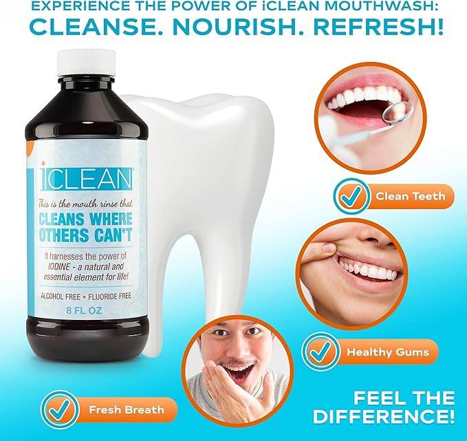 iCLEAN Mouthwash - Fluoride & Alcohol-Free Rinse | Harness The Power of Iodine | Molecular Iodine Mouth Rinse for Clean Oral Care | Gargle for Bad Breath & Oral Wellness | Cleans Where Others Can't