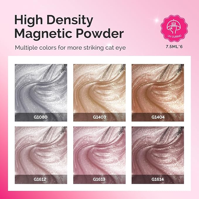 MelodySusie Minimal Nude Pink Cat Eye Set Cat Eye Gel Nail Polish Set 6 Pcs, 0.26 Fl Oz Glitter Holographic Magnetic Nail Polish with Magnet, UV Nail Polish for Nail Art Manicure Salon DIY at Home