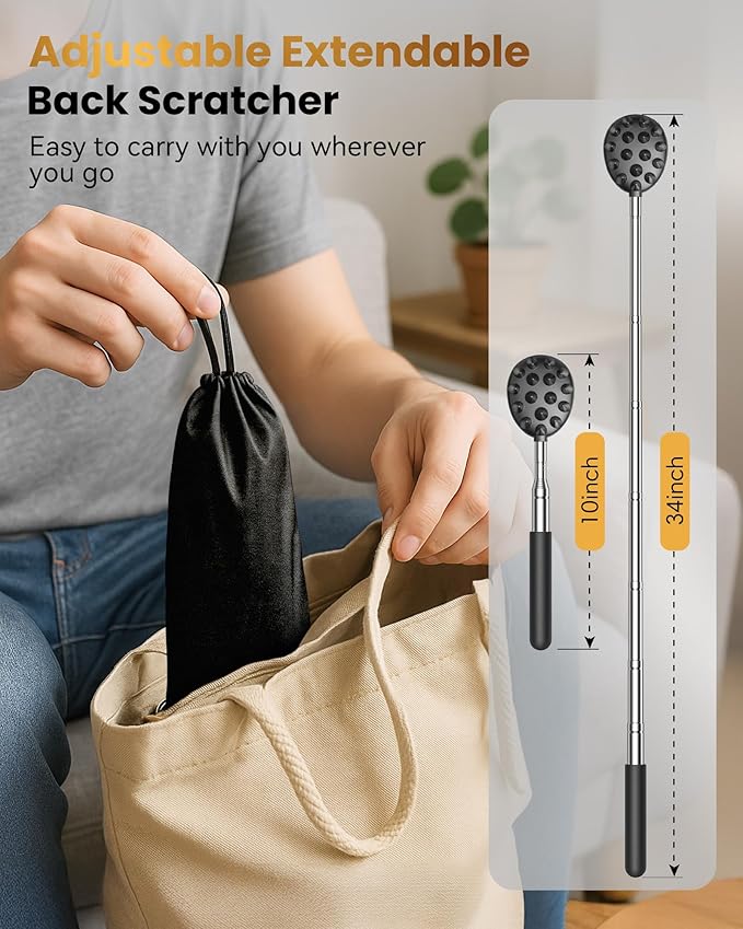 Upgraded Reinforced Telescoping Back Scratcher with 5 Detachable Heads, Larger Scratching Tips, Stocking Stuffer & White Elephant Gifts for for Men Women Adults