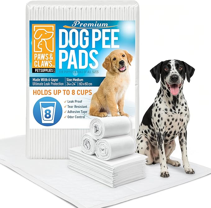 Paws & Claws Premium Disposable Dog & Puppy Pee Pads, Large 28"x30", 40-Count – 6-Layer Leak-Proof, (Holds 8 Cups), Super Absorbent & Odor Control for Large Dogs, Seniors & Multi-Pet Homes